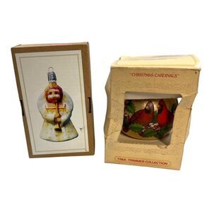 Vtg Thomas Pacconi Christmas Ornament Set 1980 Classics Angels Cardinals Glass